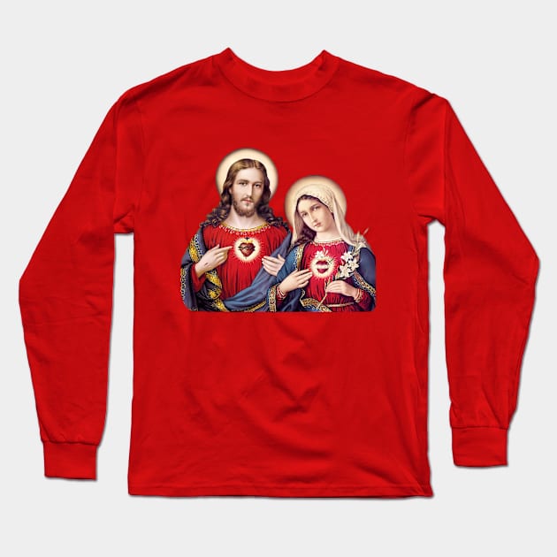 Hearts of Jesus and Mary: Sacred and Immaculate Heart Long Sleeve T-Shirt by Brasilia Catholic